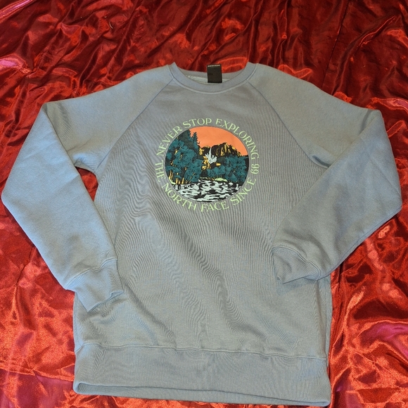 Womens Size Small NORTH FACE CREW NECK SWEAT SHIRT LIGHT PURPLE AL.MOST BLUE - Picture 1 of 9